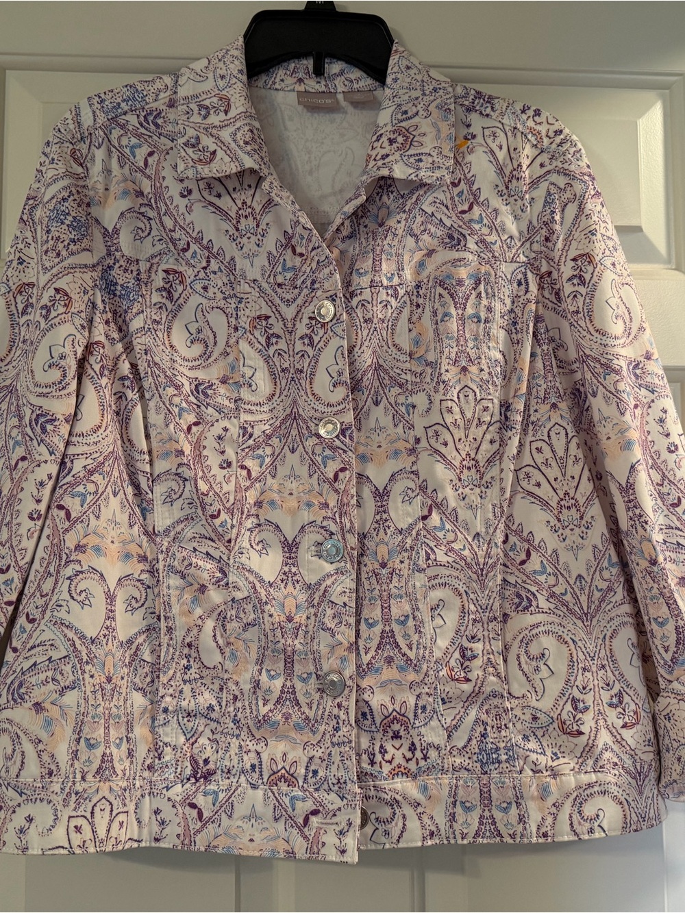 Chico's Lavender Paisley Button-Front Shirt Jacket